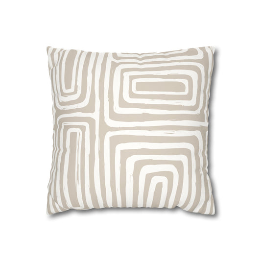 Beige Striata Faux Suede Square Pillowcase - Abstract Geometric Design for Cozy Home Decor