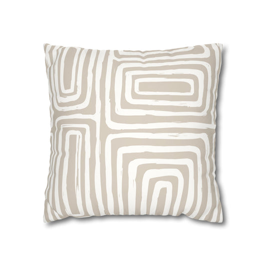 Beige Striata Faux Suede Square Pillowcase - Abstract Geometric Design for Cozy Home Decor