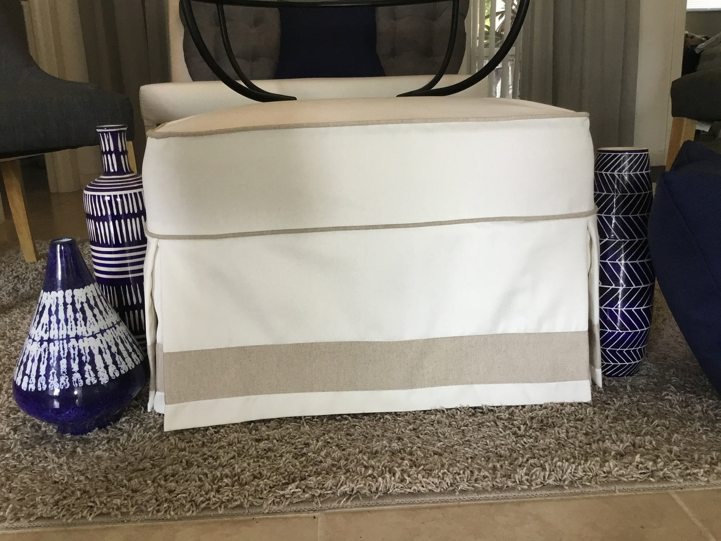 Contrasting Border Ottoman Slipcover