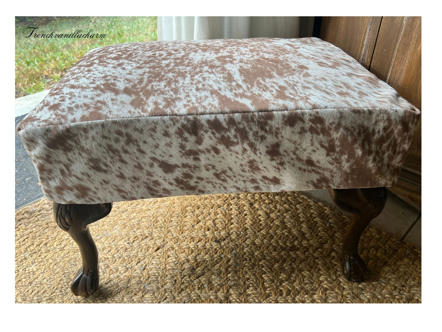 Salt and Pepper Faux Cowhide Ottoman slipcover