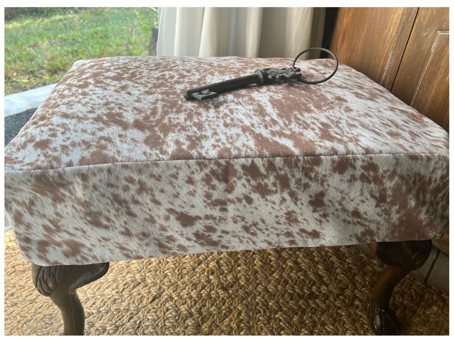 Salt and Pepper Faux Cowhide Ottoman slipcover