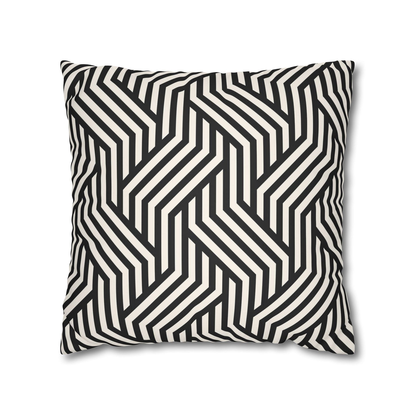 Black and off White Modern Maze Faux Suede Square Pillow Case