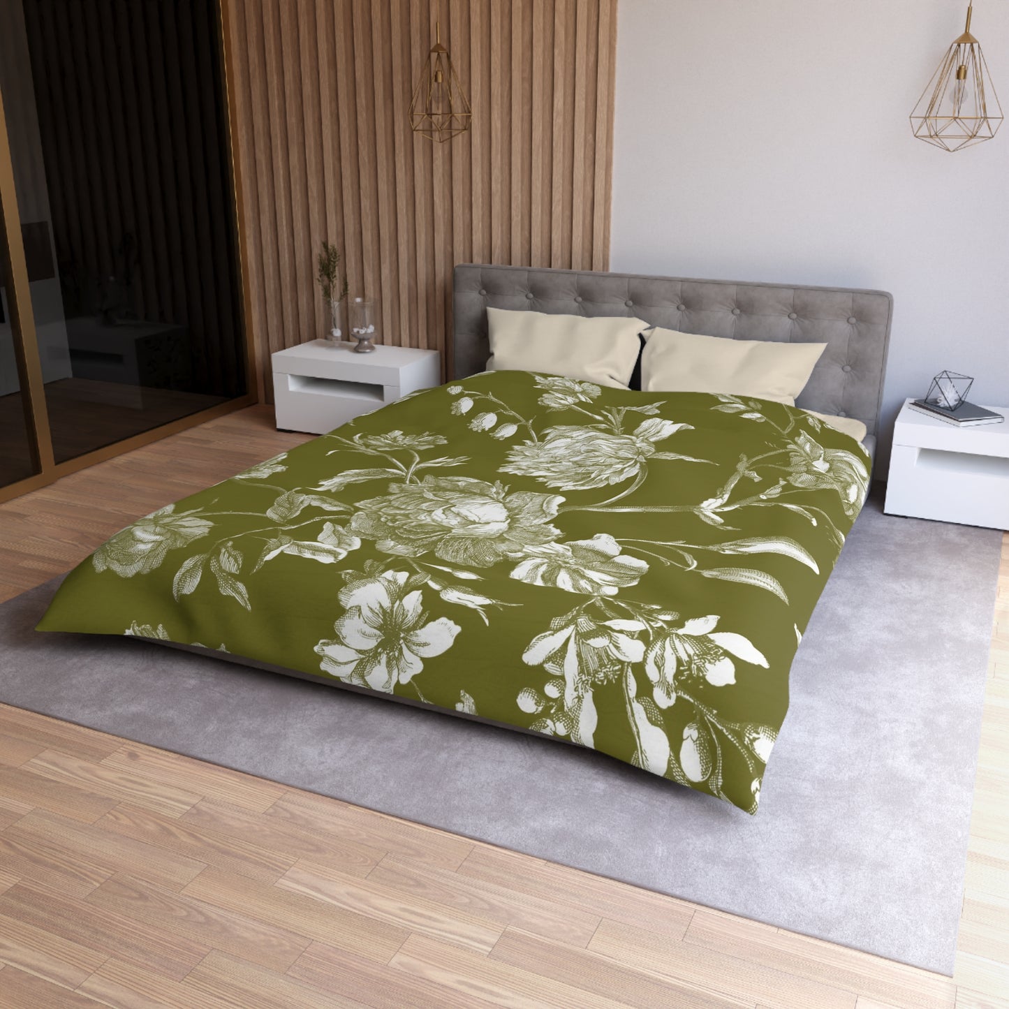 Etta Botanical Green Microfiber Duvet Cover – Elegant Floral Bedding for Cozy Homes