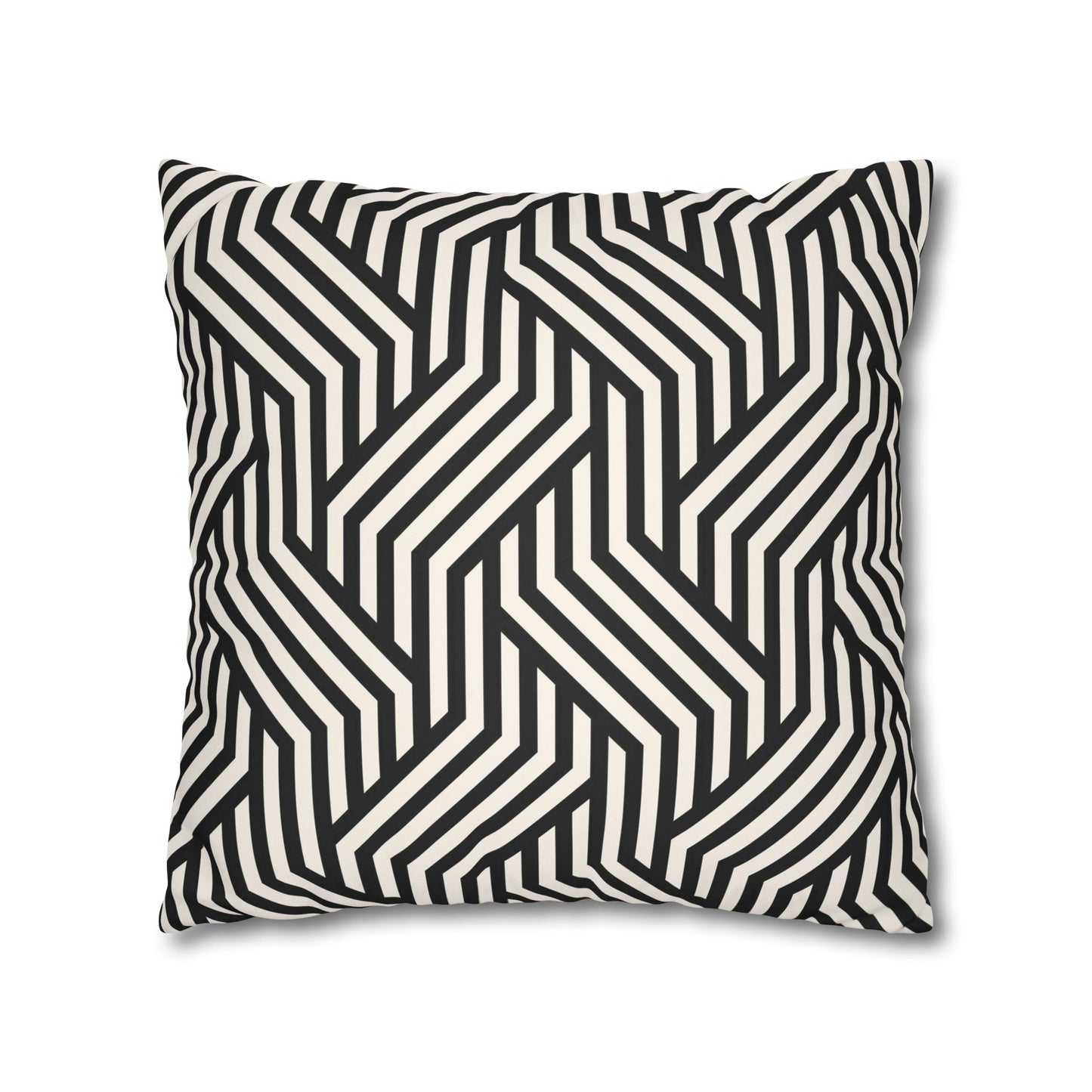 Black and off White Modern Maze Faux Suede Square Pillow Case