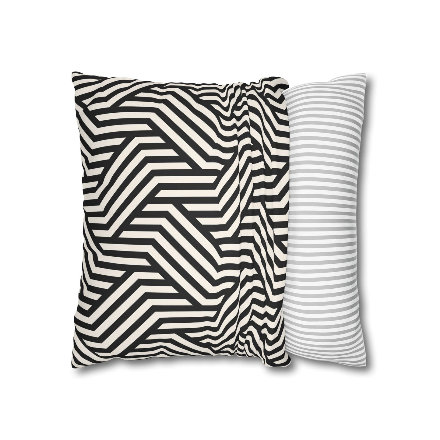 Black and off White Modern Maze Faux Suede Square Pillow Case