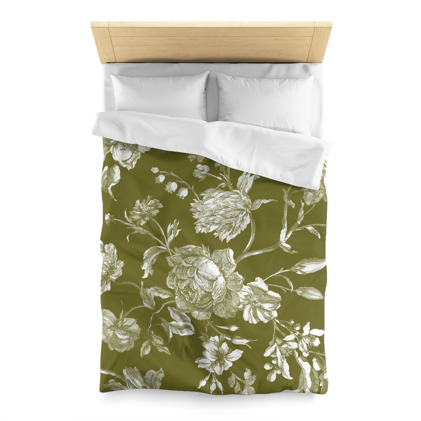 Etta Botanical Green Microfiber Duvet Cover – Elegant Floral Bedding for Cozy Homes