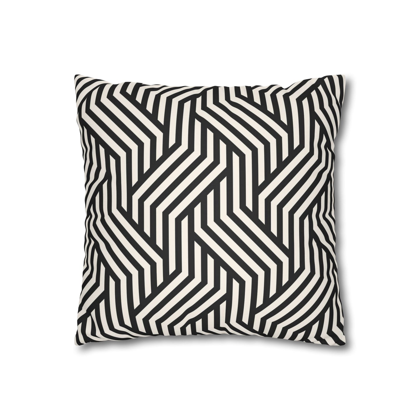 Black and off White Modern Maze Faux Suede Square Pillow Case