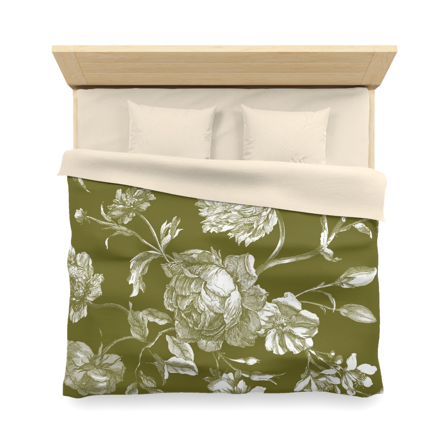 Etta Botanical Green Microfiber Duvet Cover – Elegant Floral Bedding for Cozy Homes