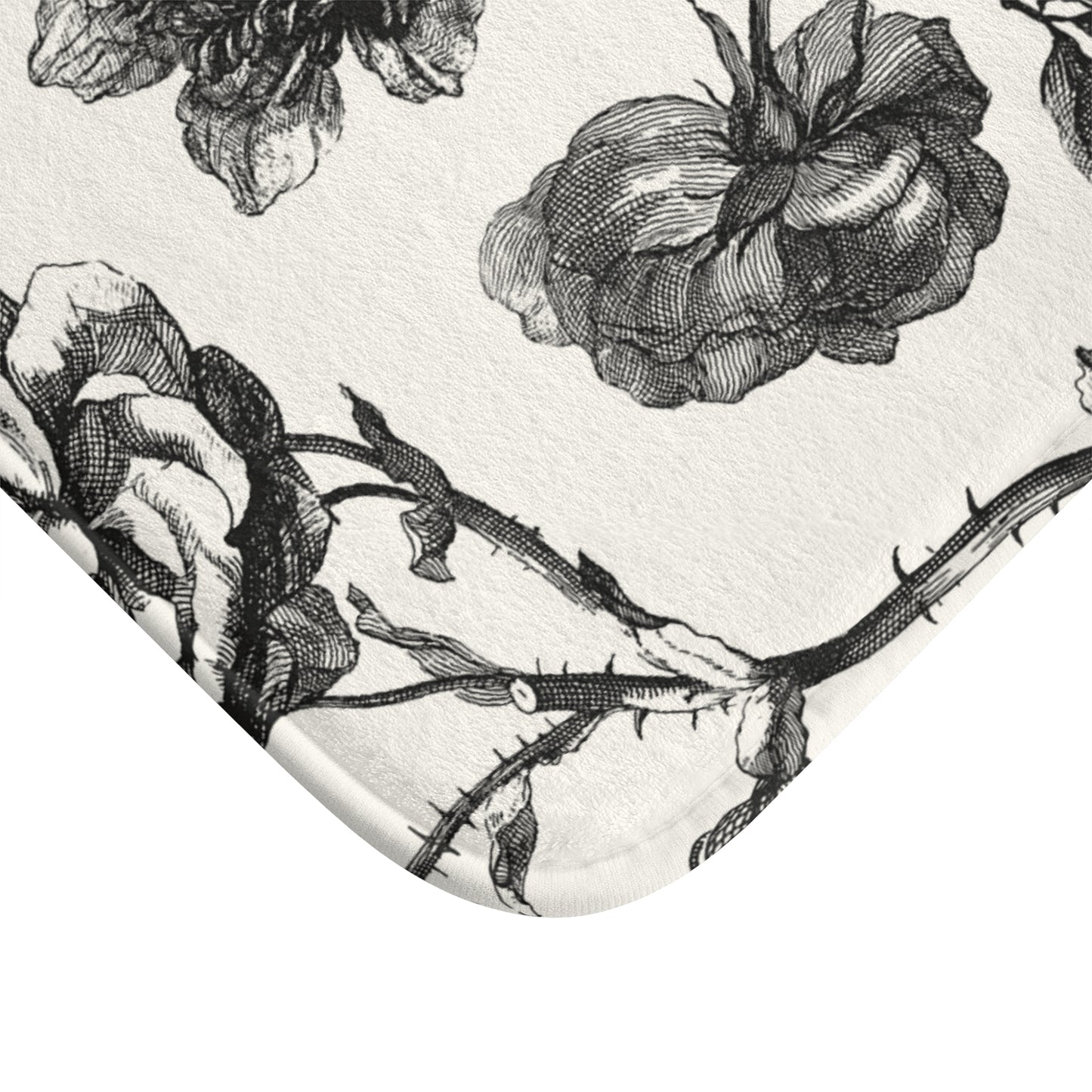 Elegant Floral Bellport Bath Mat | Vintage Black & White Design | Cozy Bathroom Decor