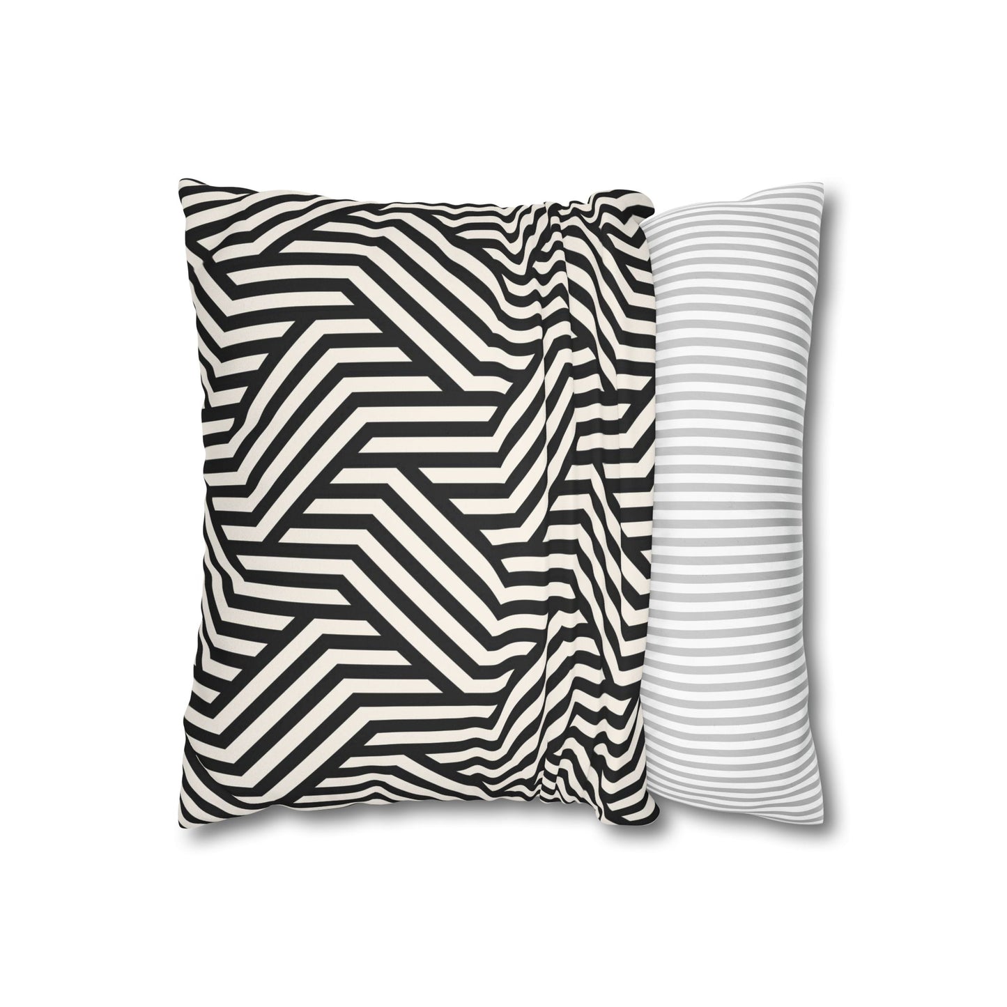 Black and off White Modern Maze Faux Suede Square Pillow Case