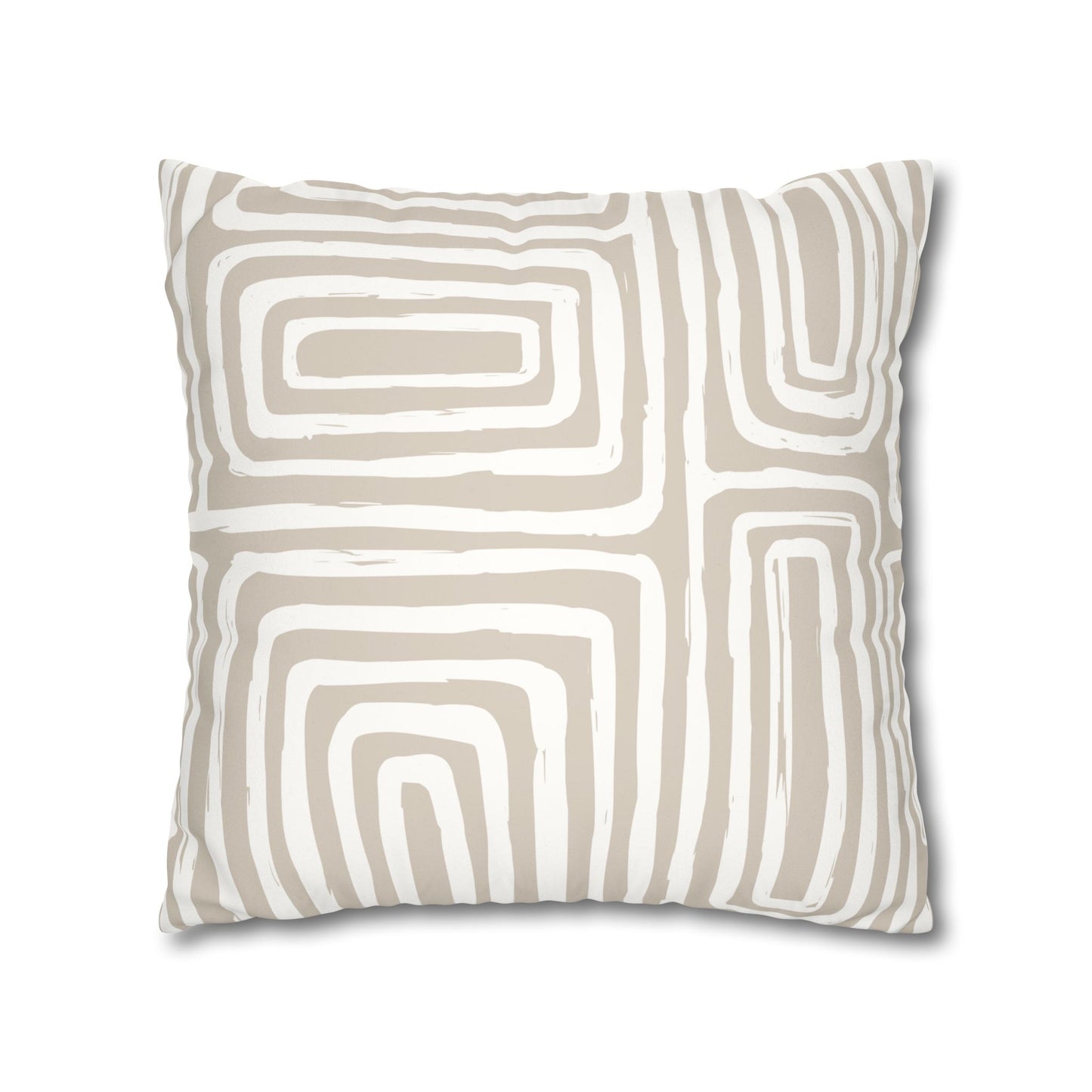 Beige Striata Faux Suede Square Pillowcase - Abstract Geometric Design for Cozy Home Decor