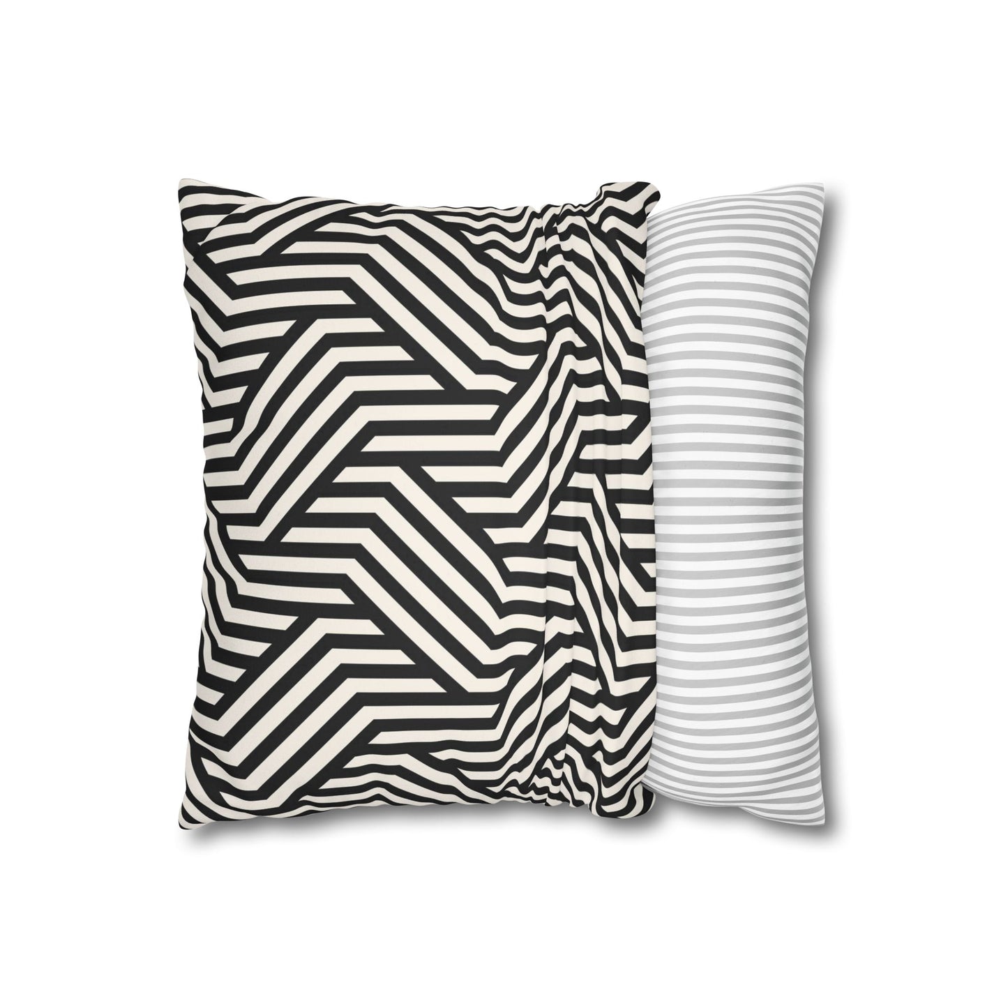 Black and off White Modern Maze Faux Suede Square Pillow Case