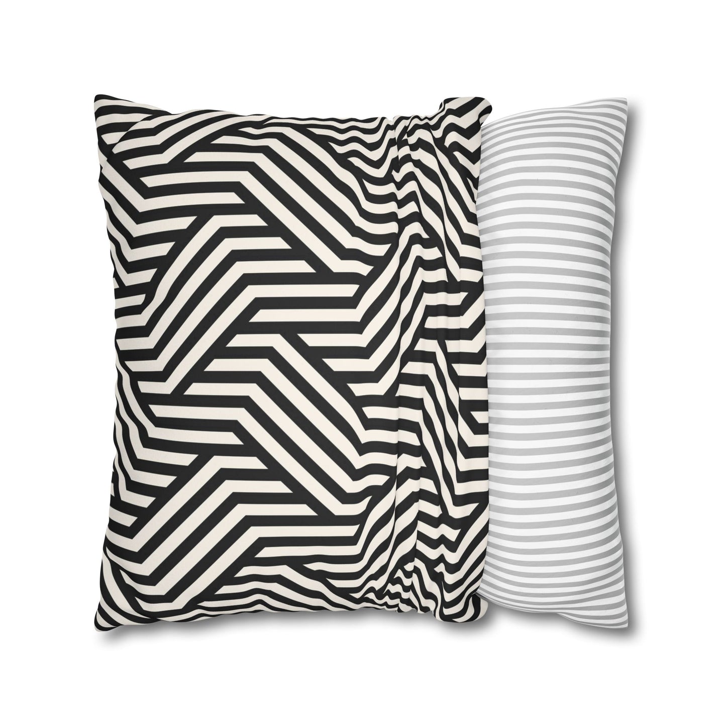 Black and off White Modern Maze Faux Suede Square Pillow Case