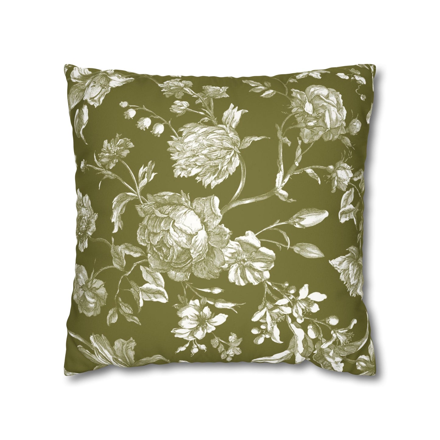 Olive Vintage Floral Faux Suede Pillowcase - Cozy Green Home Decor