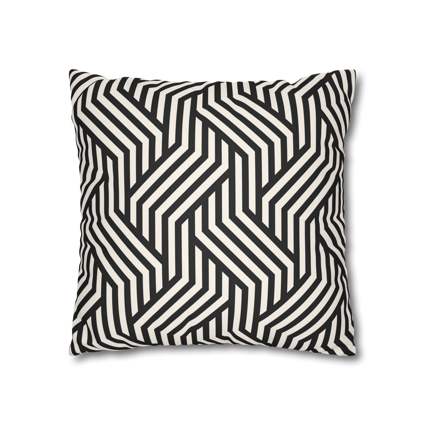 Black and off White Modern Maze Faux Suede Square Pillow Case