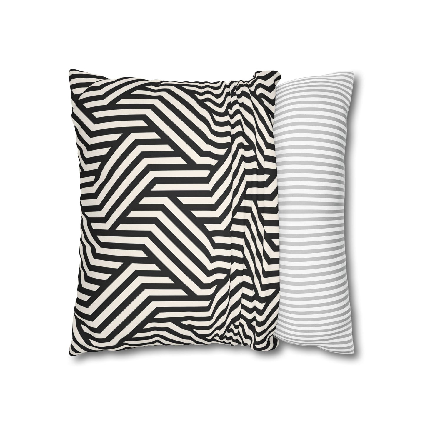 Black and off White Modern Maze Faux Suede Square Pillow Case