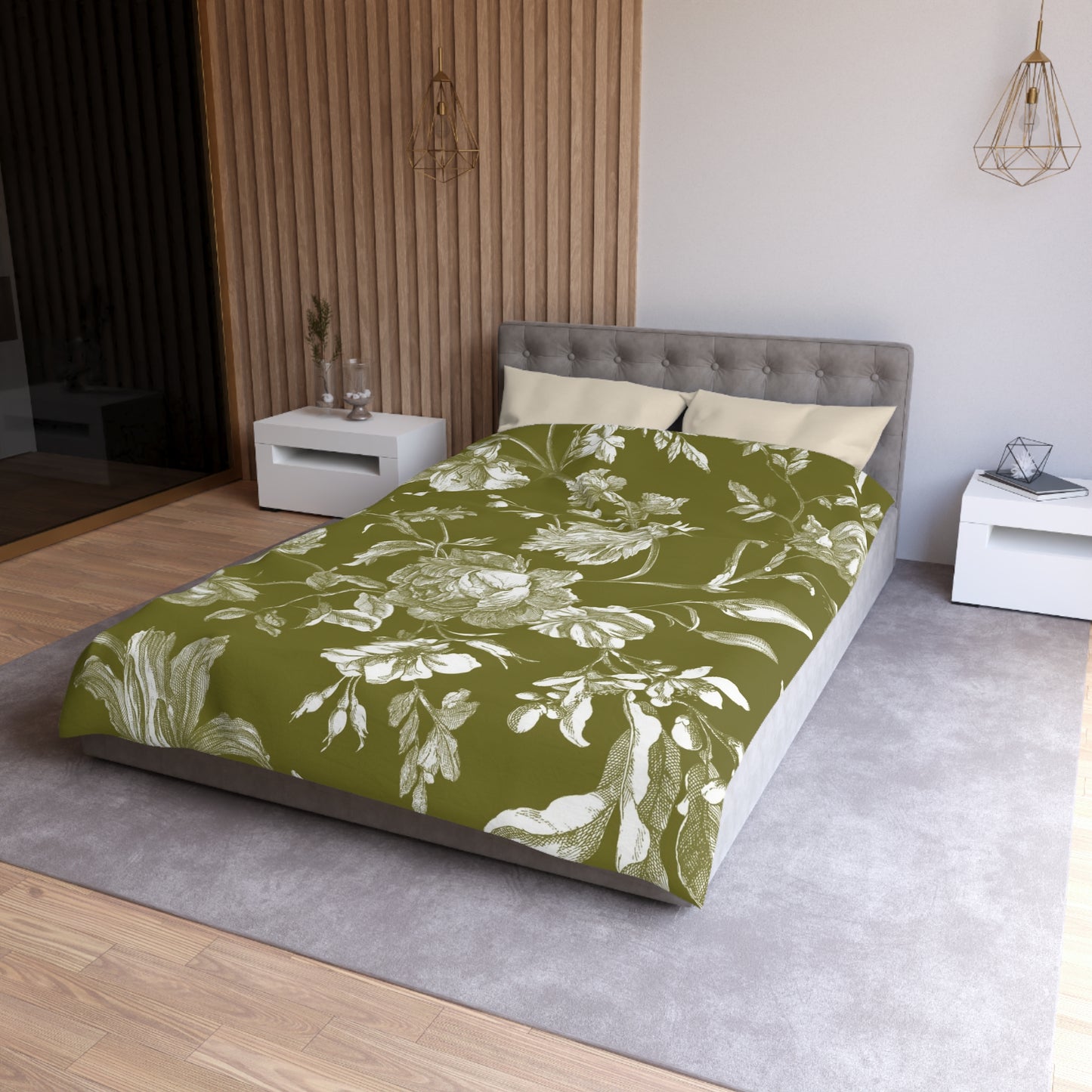 Etta Botanical Green Microfiber Duvet Cover – Elegant Floral Bedding for Cozy Homes