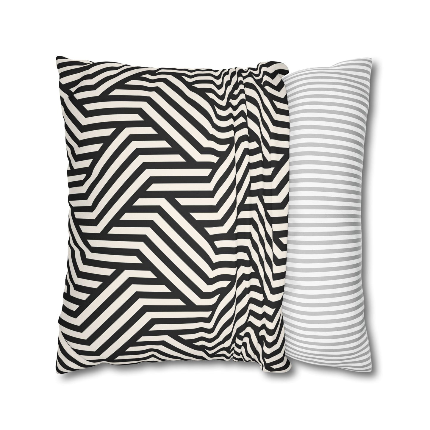 Black and off White Modern Maze Faux Suede Square Pillow Case