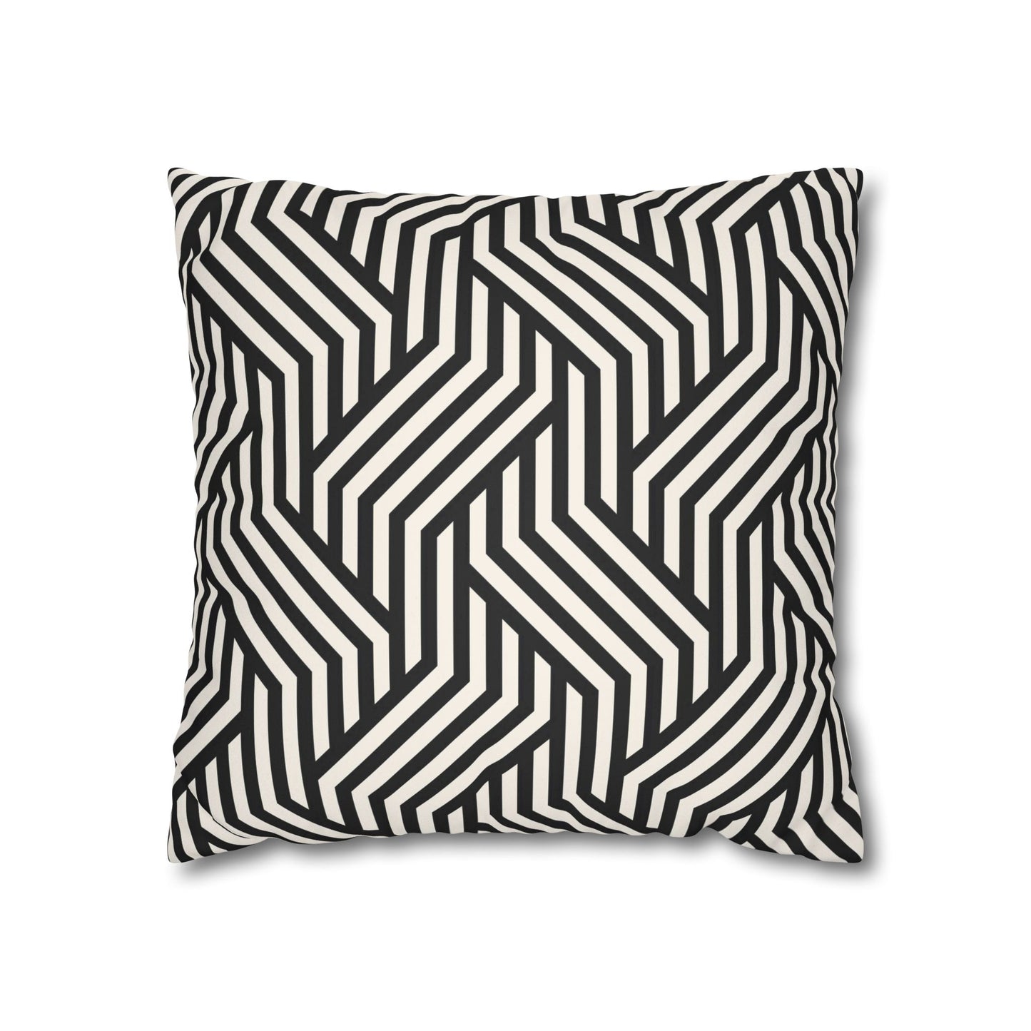 Black and off White Modern Maze Faux Suede Square Pillow Case