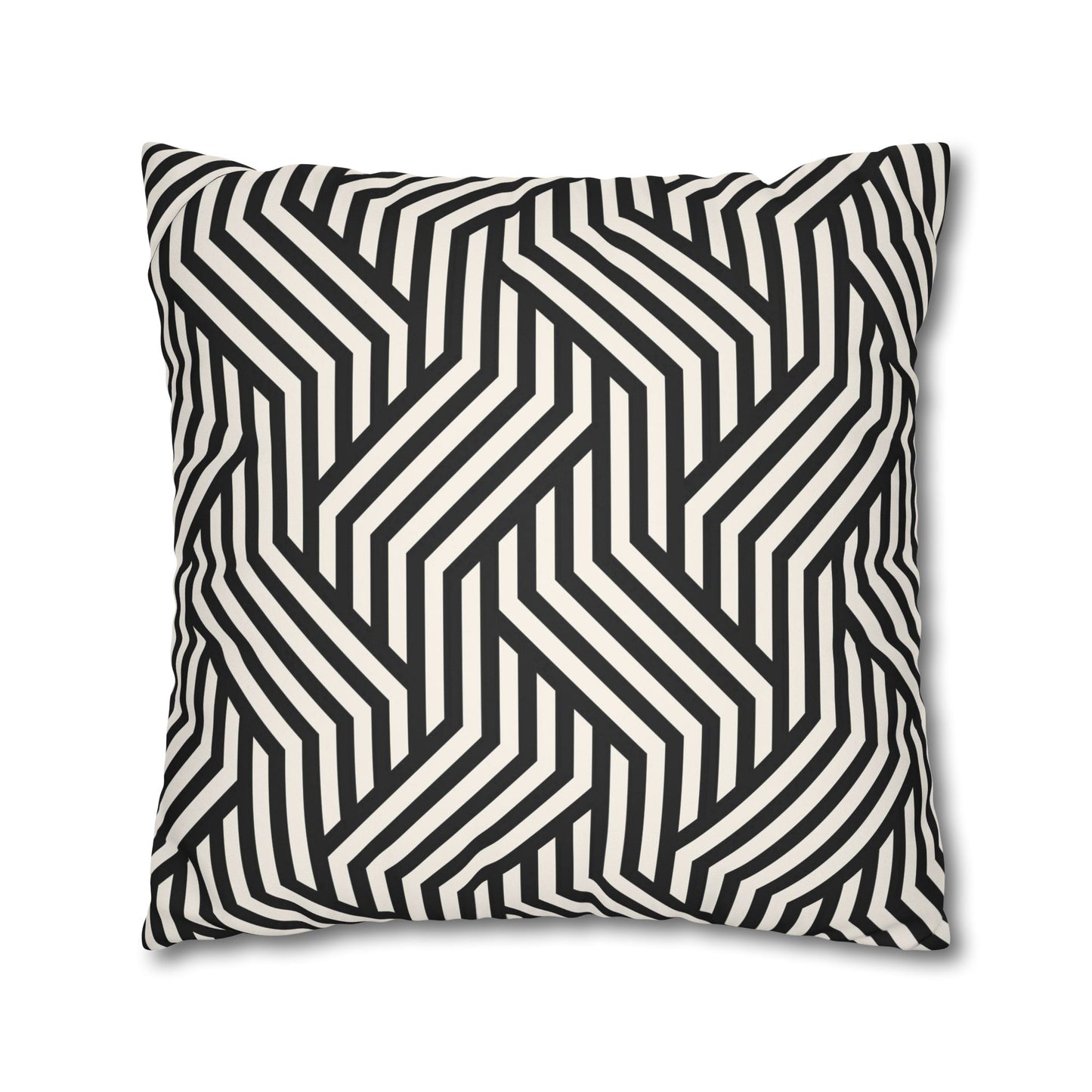 Black and off White Modern Maze Faux Suede Square Pillow Case