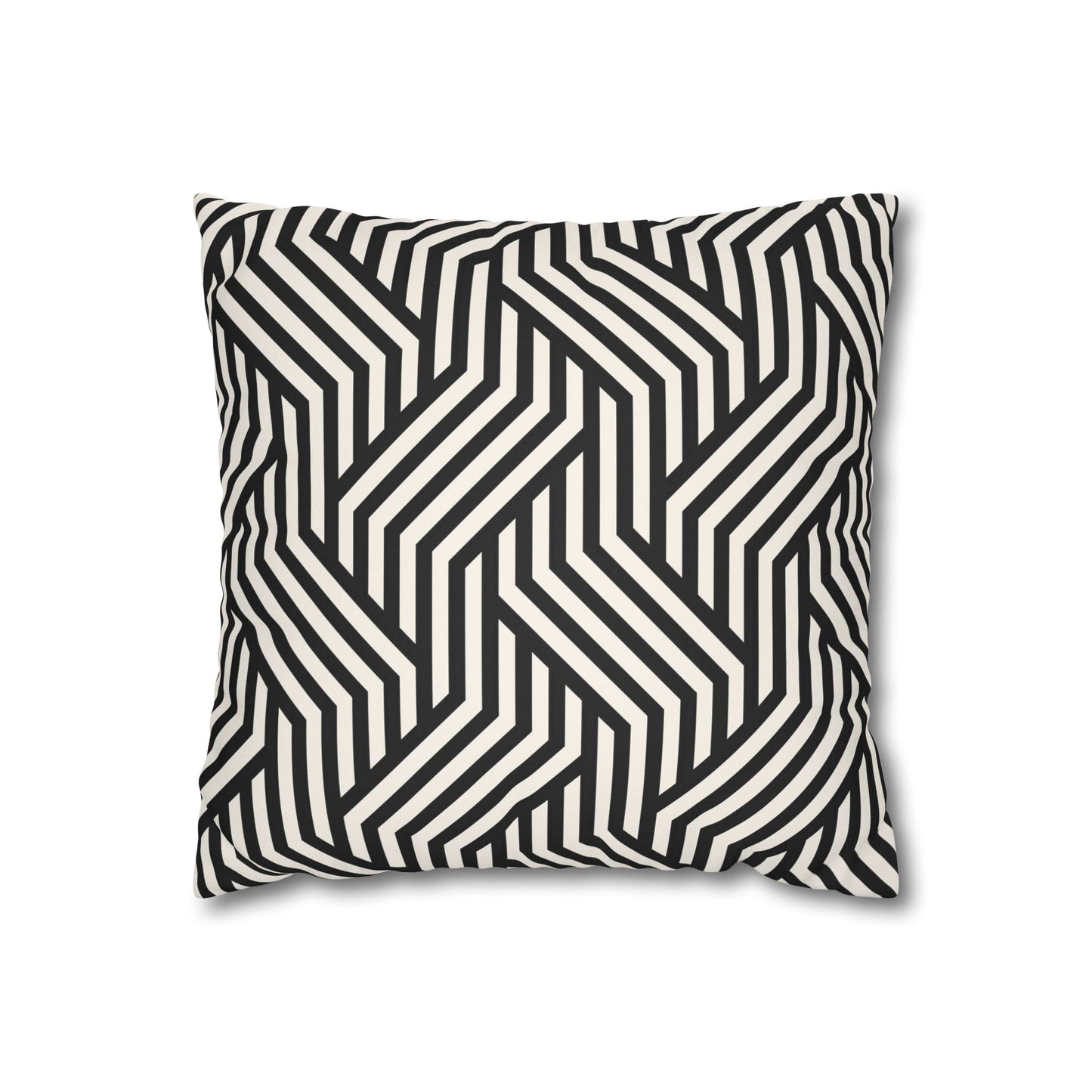 Black and off White Modern Maze Faux Suede Square Pillow Case