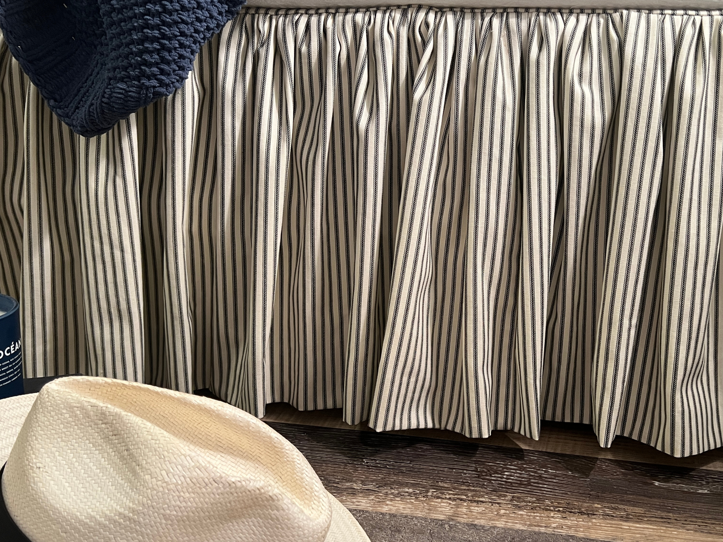 Cottage Farmhouse  Gathered Ticking Dust Ruffle