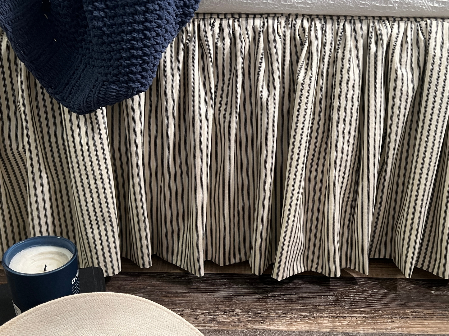 Cottage Farmhouse  Gathered Ticking Dust Ruffle