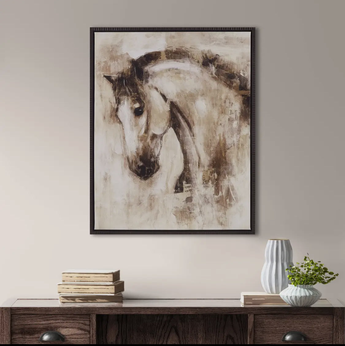 Equestrian Horse Hand Embellished Canvas Wall Art, Brown