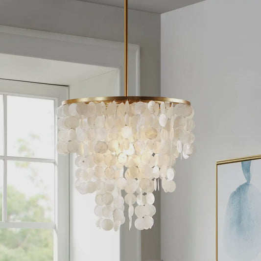 Elegant Light Shell Drape Chandelier with a gold base