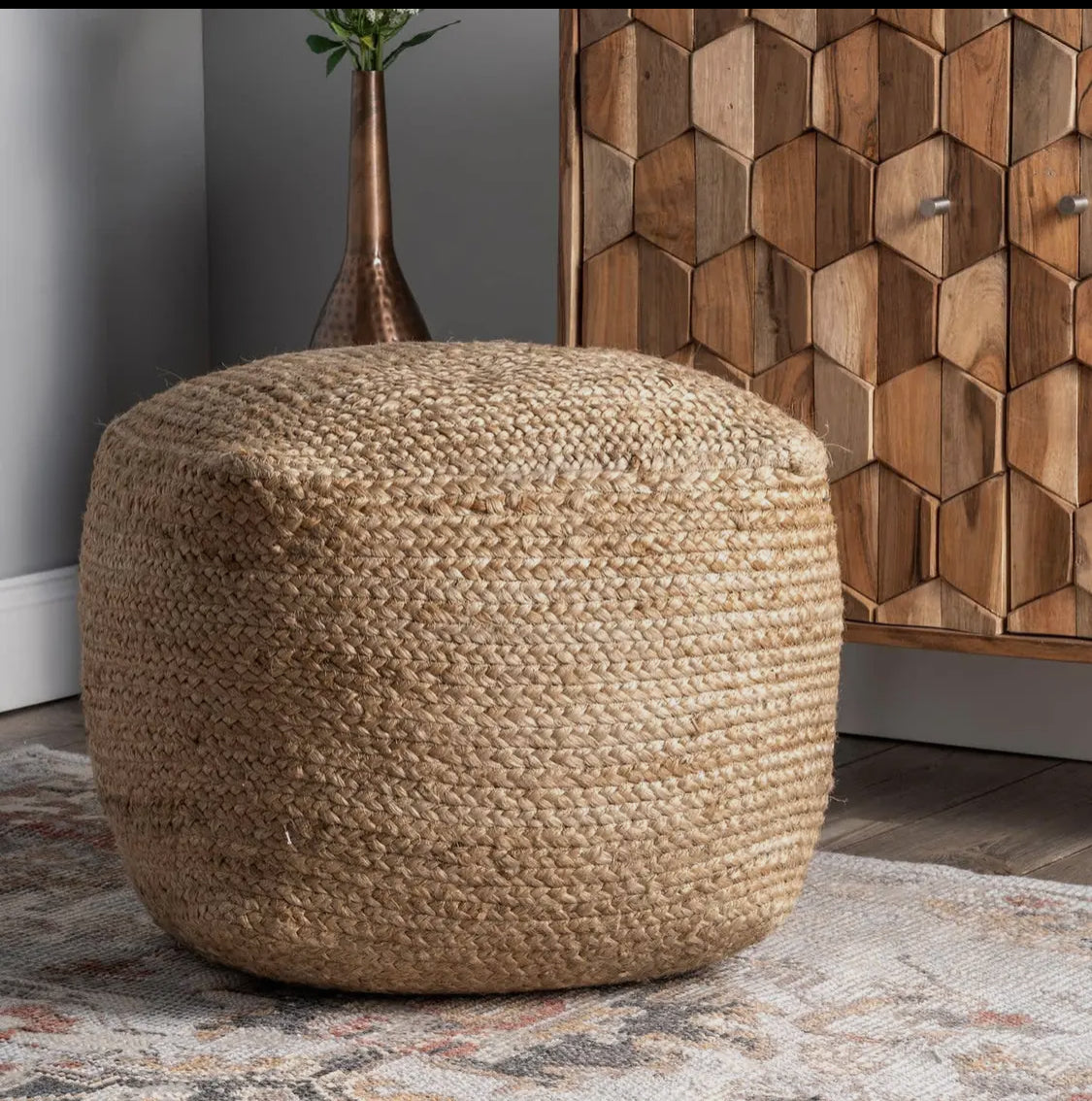 Cork Braided Pouf