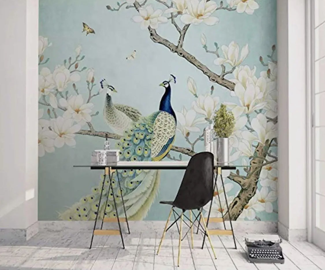 Chinese Peacock Mural Wallpaper