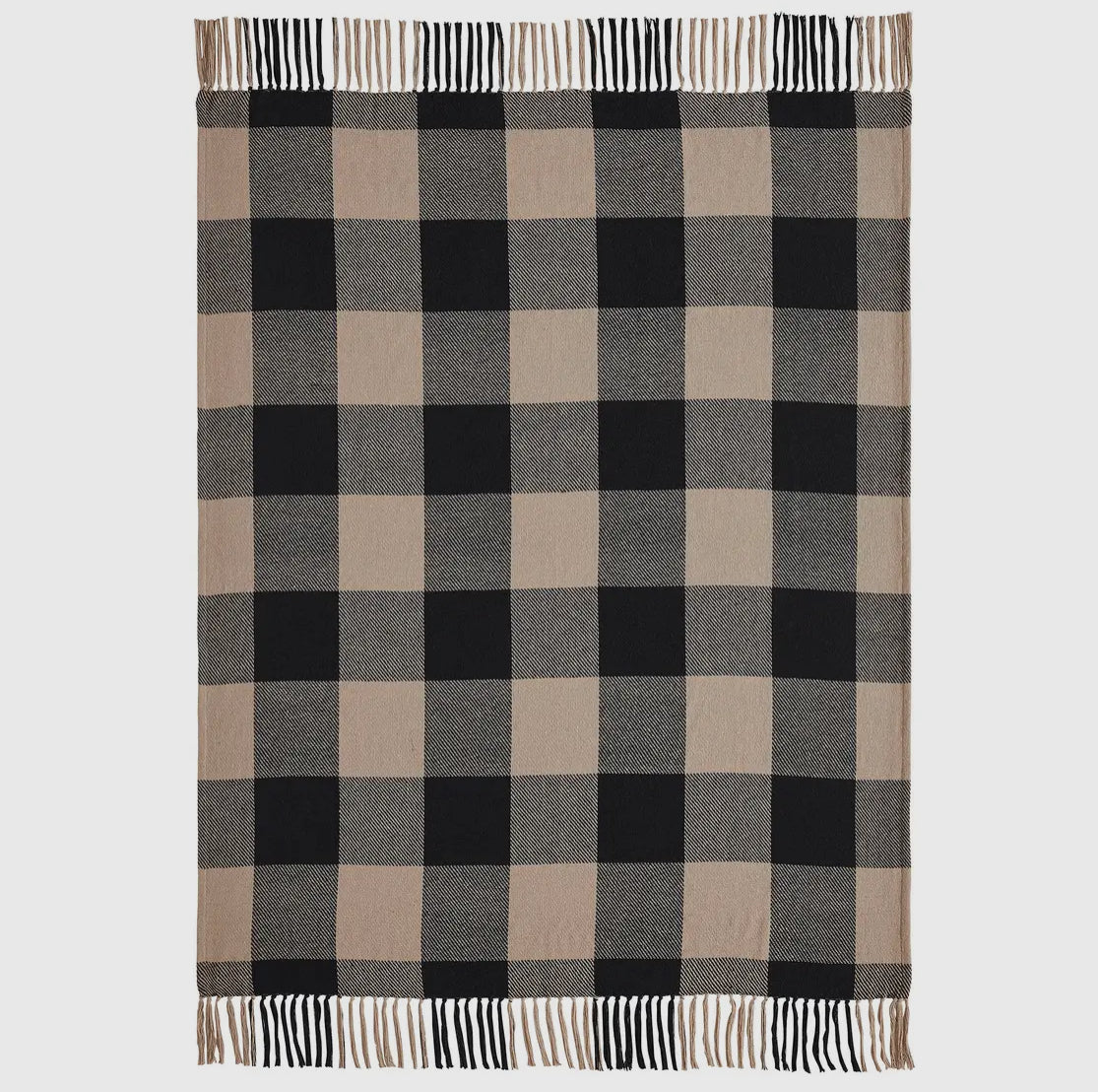 Cotton Check Throw — Black