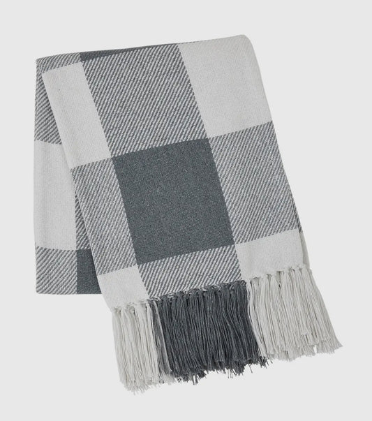 Cotton Check Throw — Black