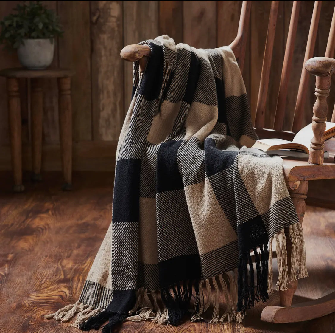 Cotton Check Throw — Black