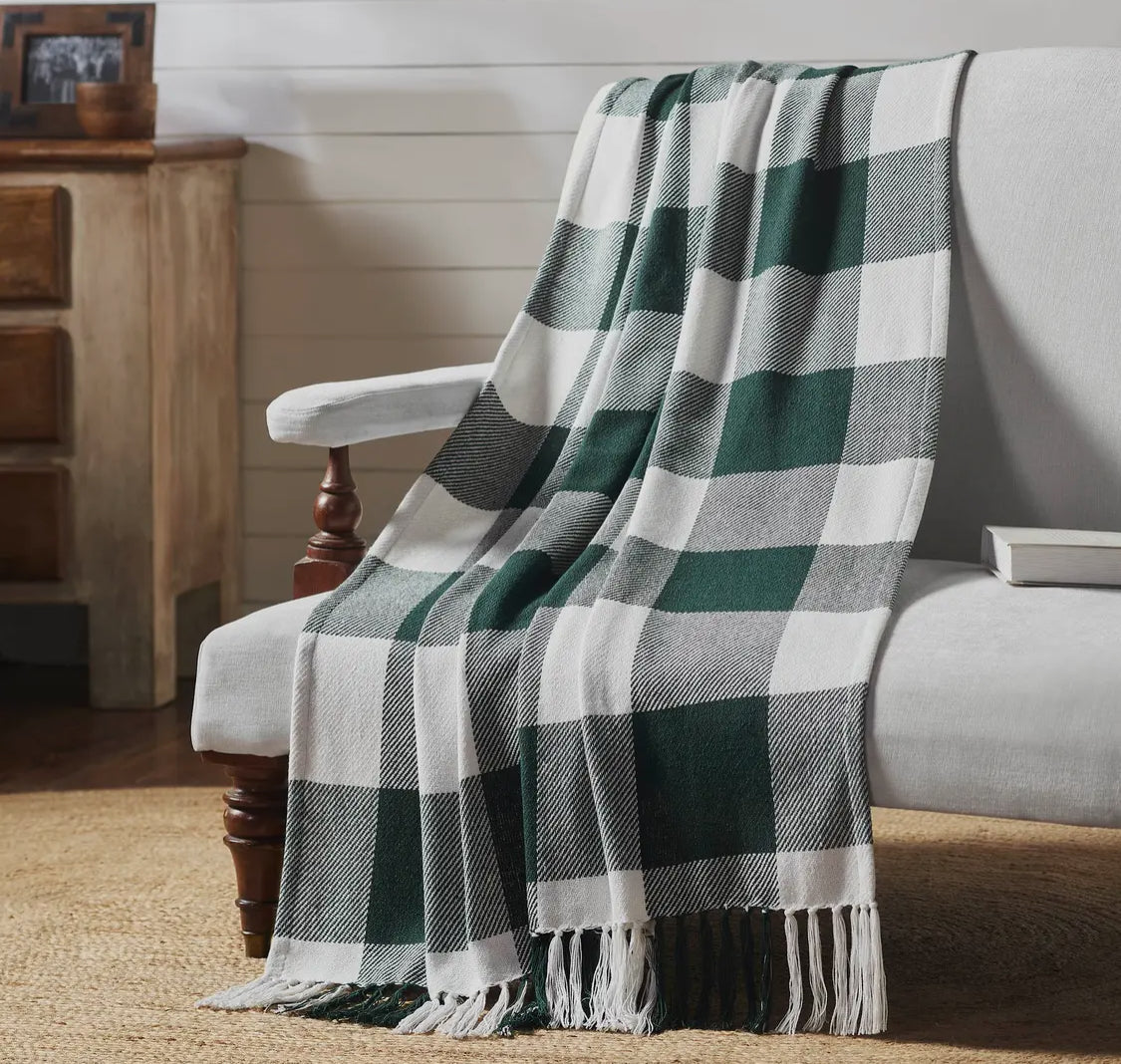 Cotton Check Throw — Black