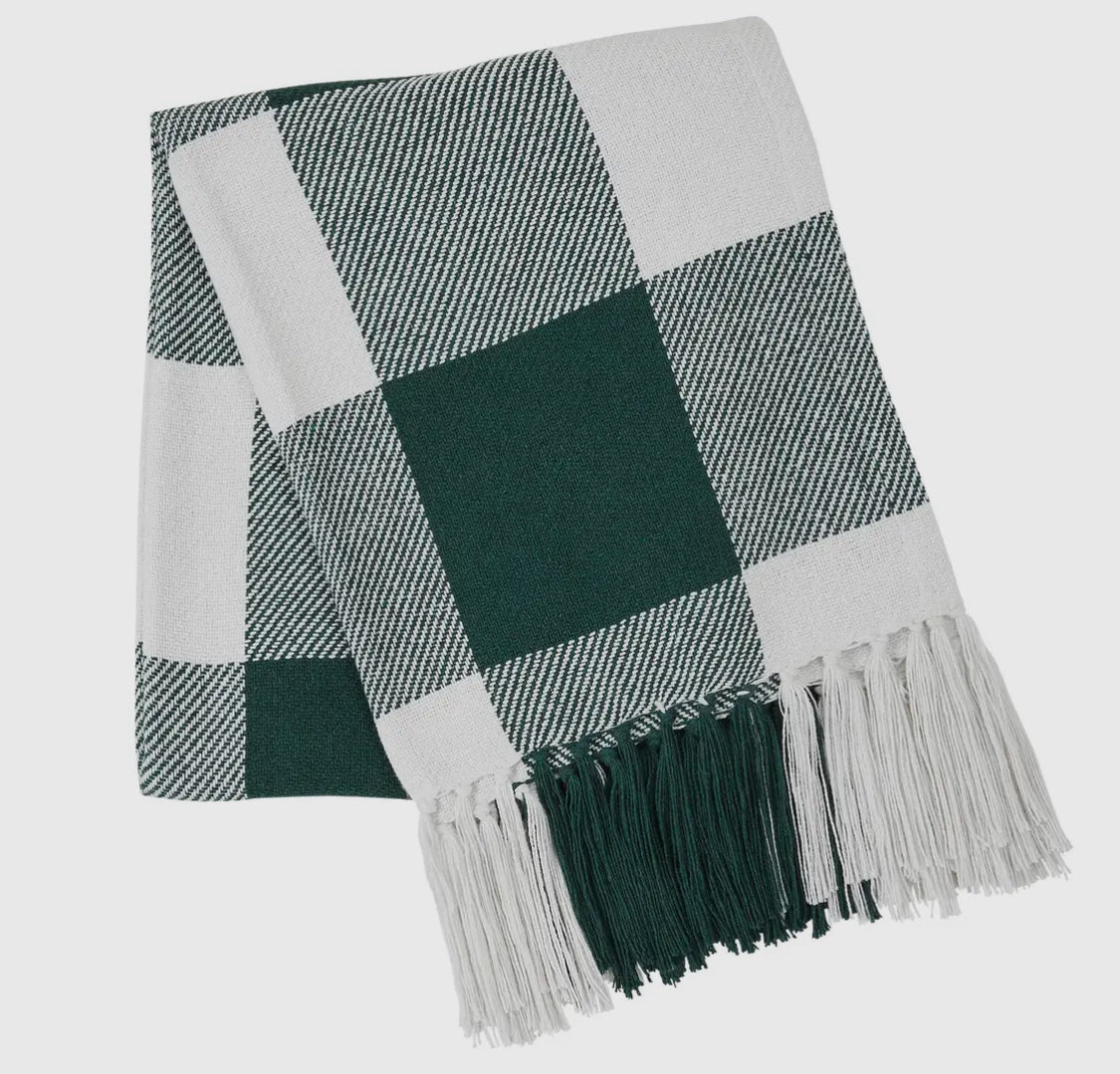 Cotton Check Throw — Black