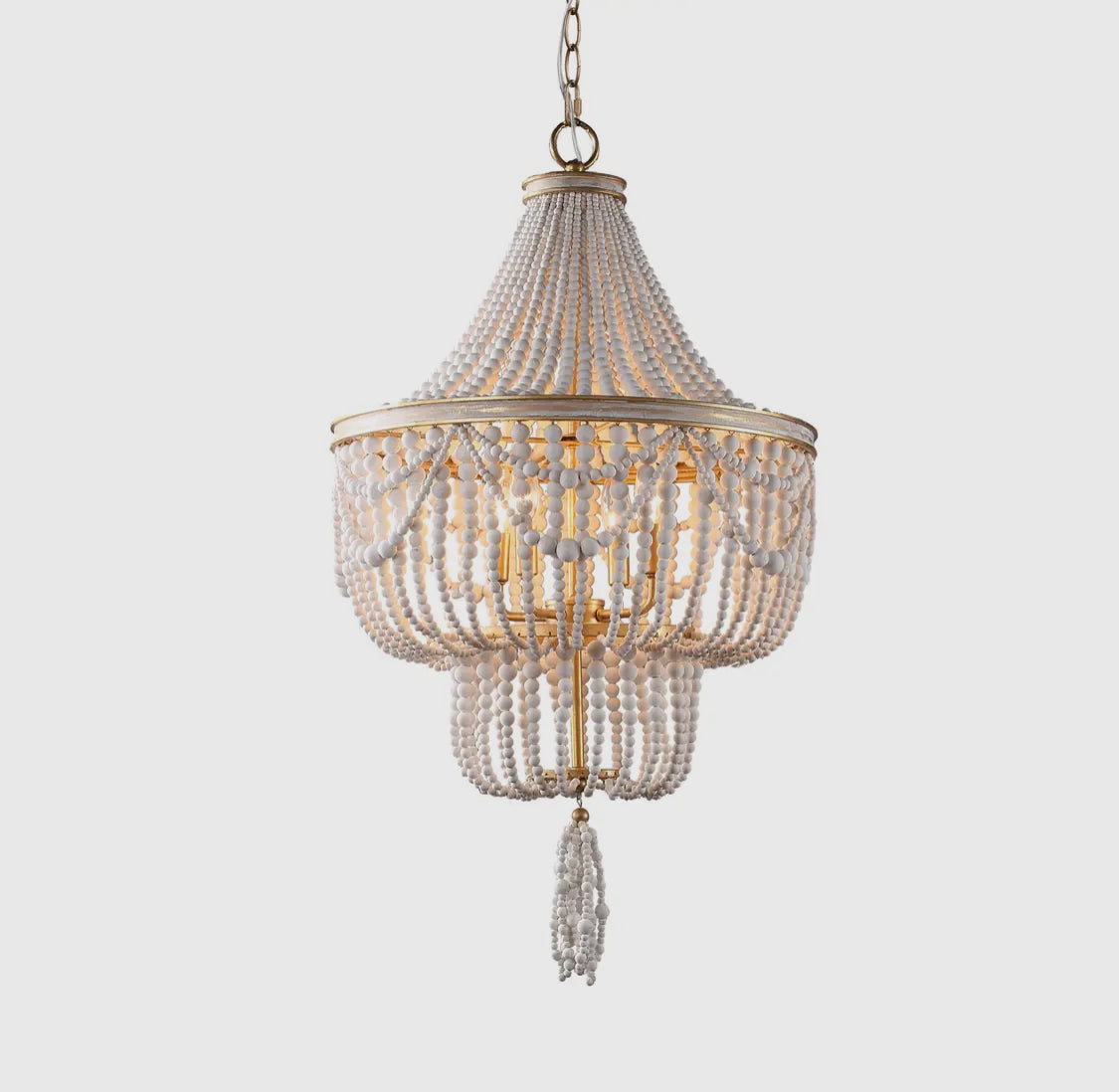 Beach White Wood Beads Chandelier