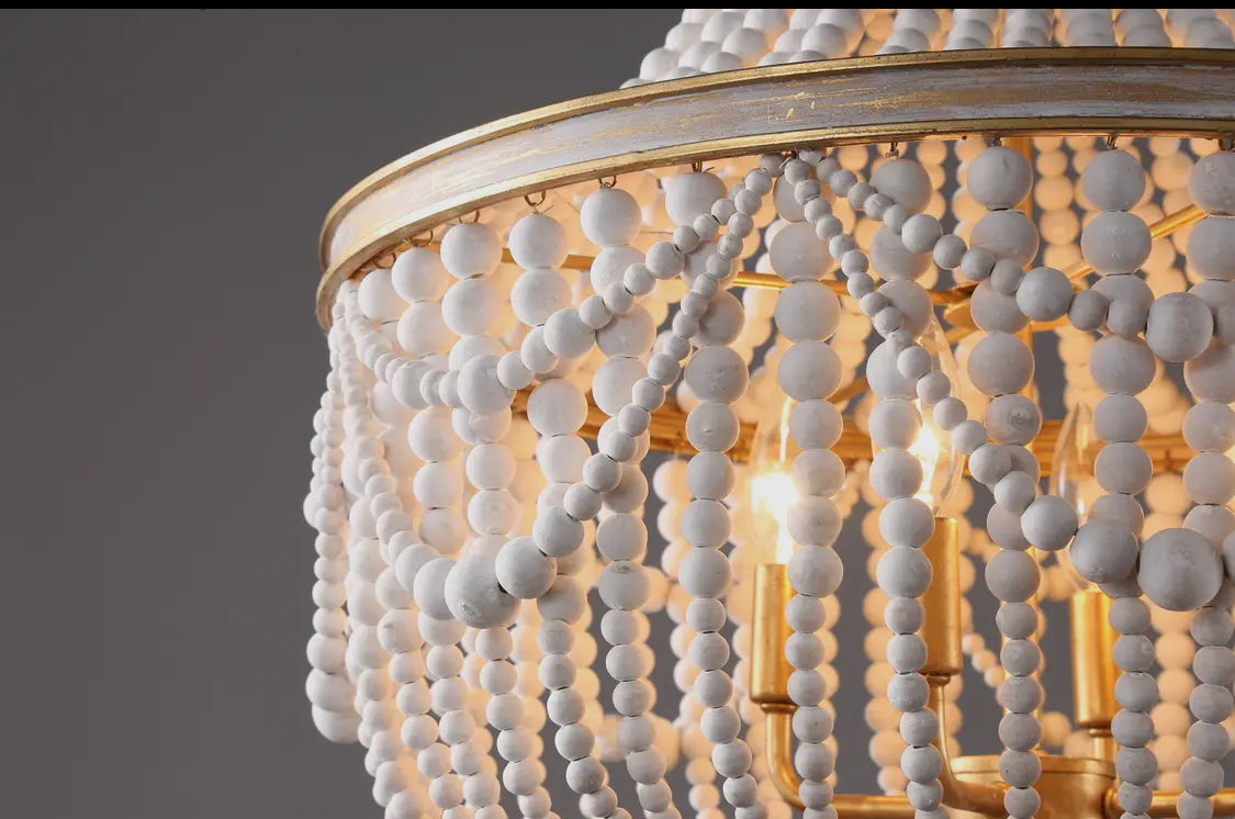 Beach White Wood Beads Chandelier