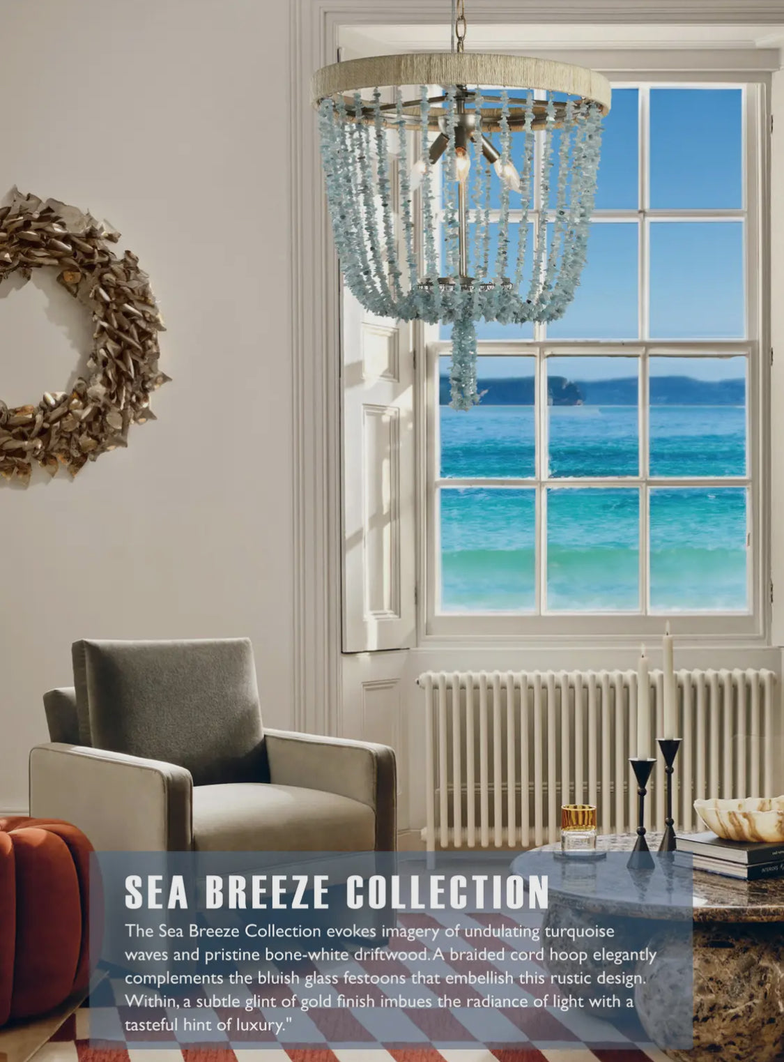 Sea Breeze Blue Basket Chandelier