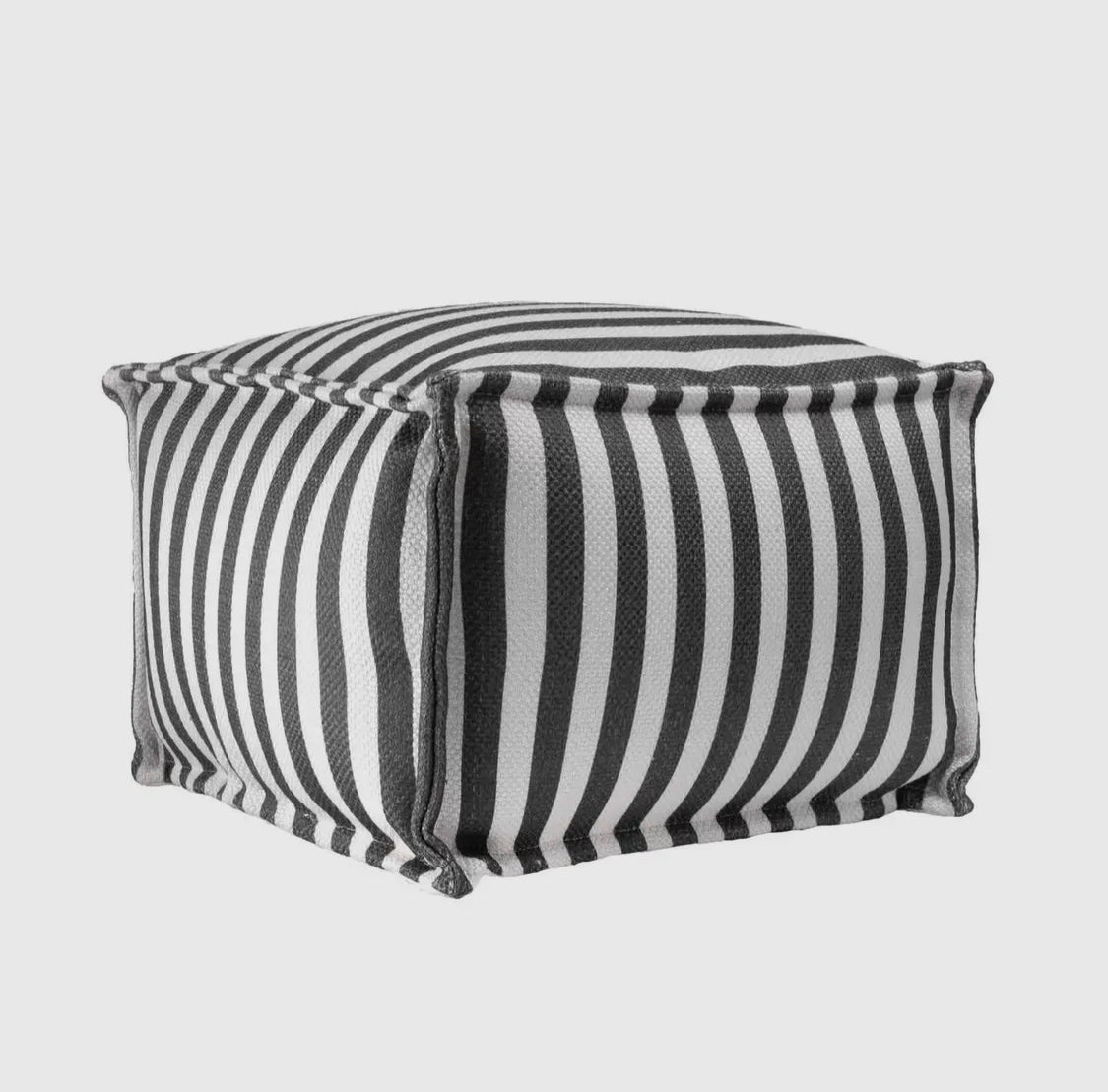 Porto Stripe Indoor/Outdoor Filled Ottoman Pouf — Gray