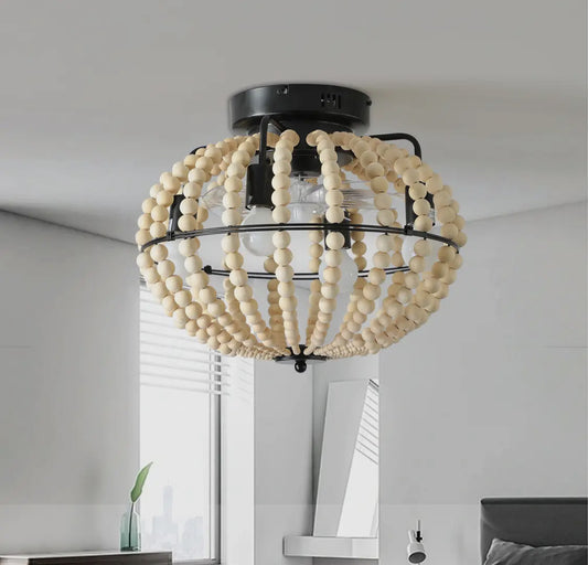 Wood Bead Fan Chandelier