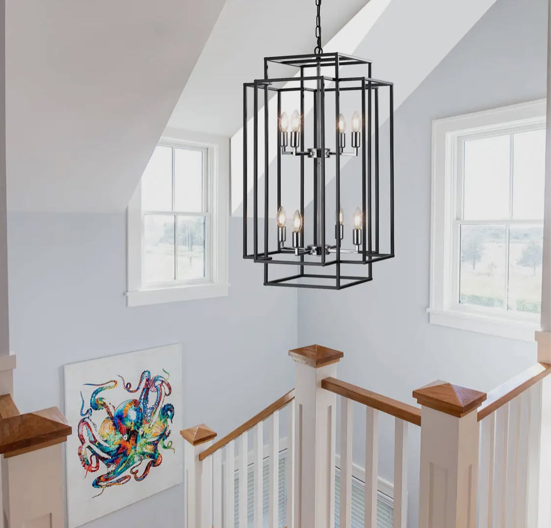 8 - Light Industrial Farmhouse Lantern Pendant Chandelier