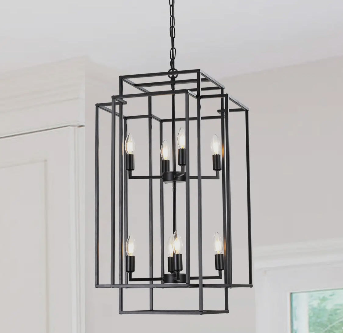 8 - Light Industrial Farmhouse Lantern Pendant Chandelier