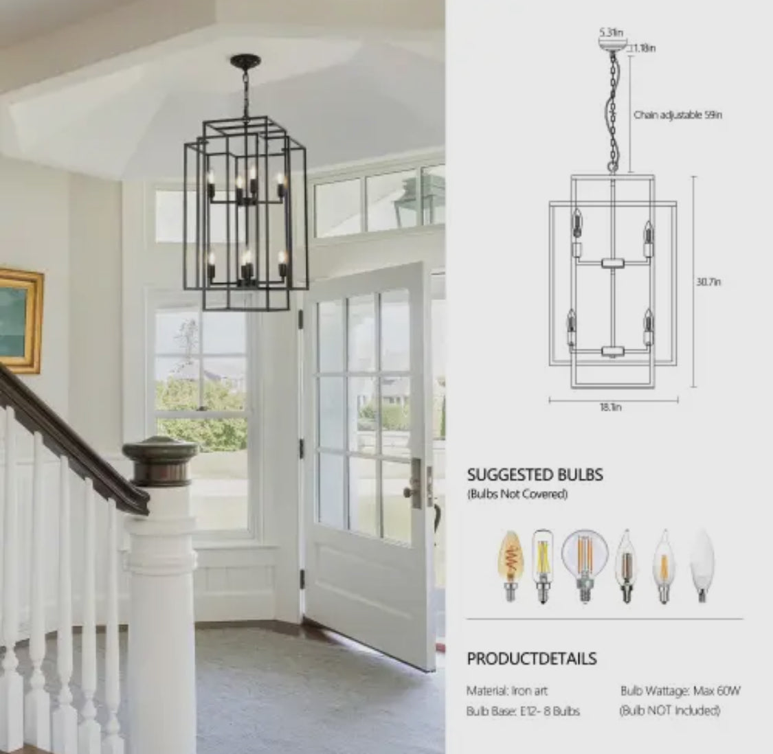 8 - Light Industrial Farmhouse Lantern Pendant Chandelier