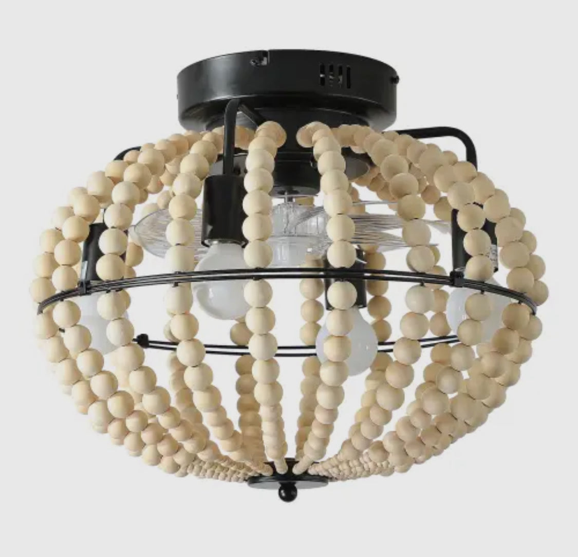 Wood Bead Fan Chandelier