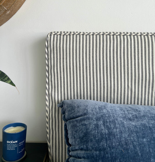 Washable Ticking Headboard with Cording