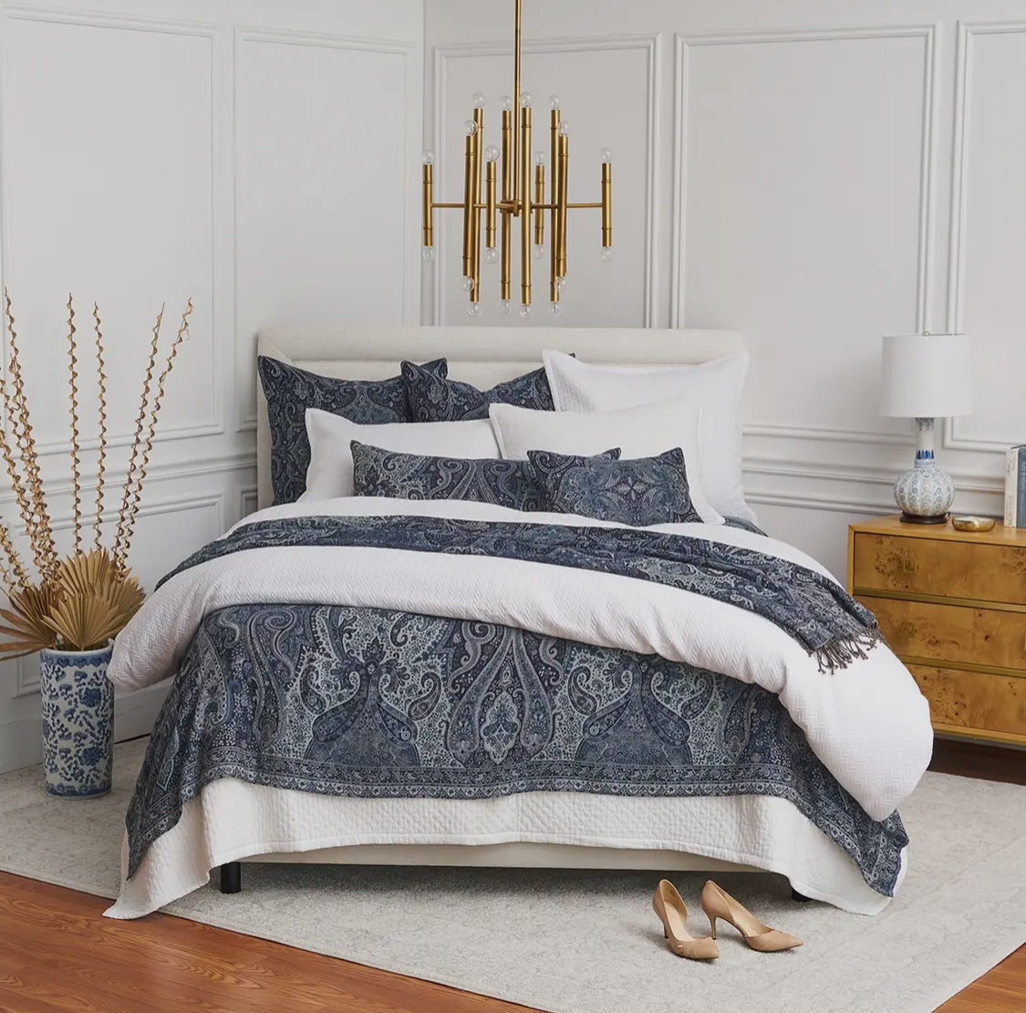 Navy Blue Paisley Luxury Bed Coverlet