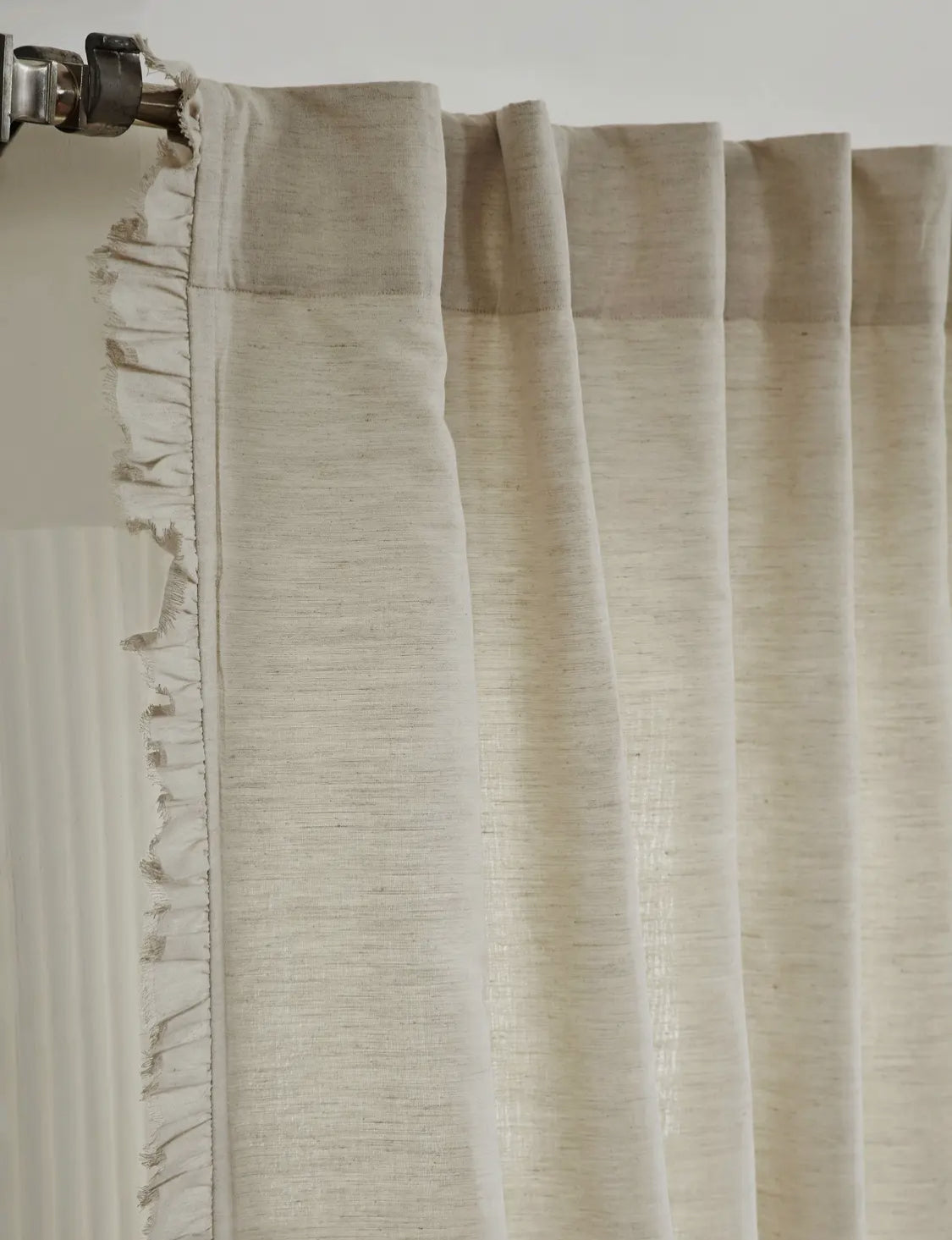 Bohemian and Shabby Frayed Edge Linen Curtain Panel