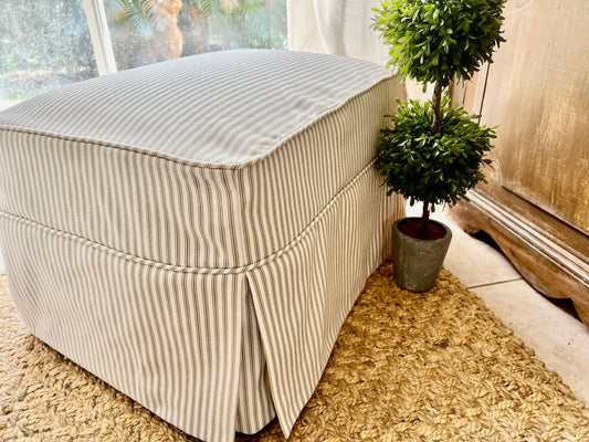 Washable Performance Ticking Ottoman Slipcover