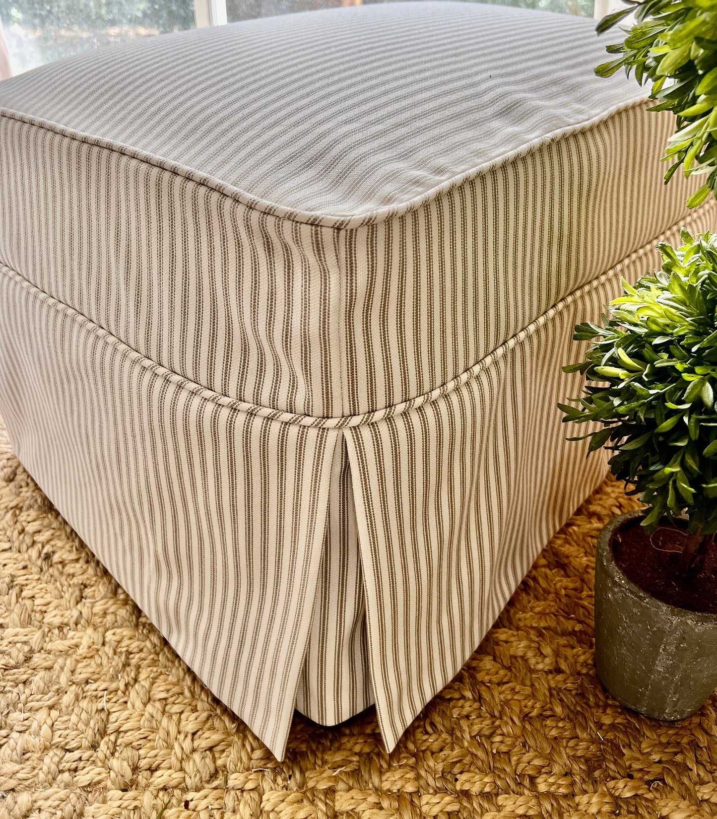 Washable Performance Ticking Ottoman Slipcover